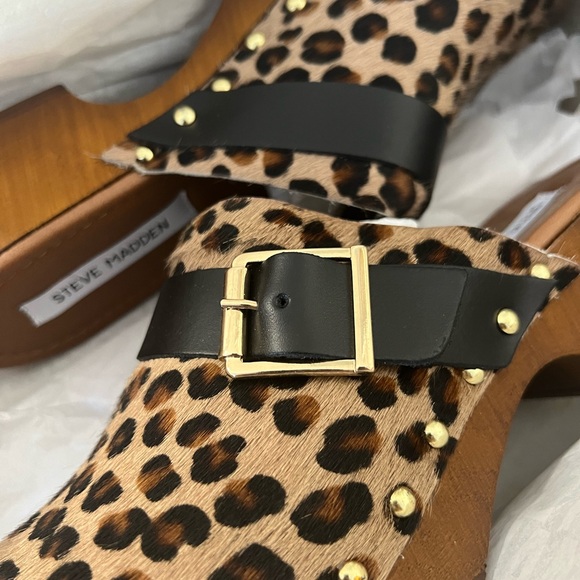 steve madden dana leopard clogs heels shoes slides - Picture 2 of 7